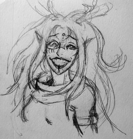 Sketch showing Talayne's unnerving grin.